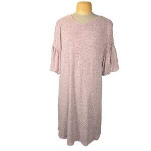 Lane Bryant 14/16 Pink Marled Knit Shift Dress Bell Sleeve Stretch Minimalist